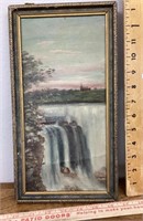 Watercolor waterfall in old frame