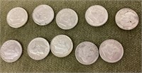 10 silver dimes: 1956 to 1964