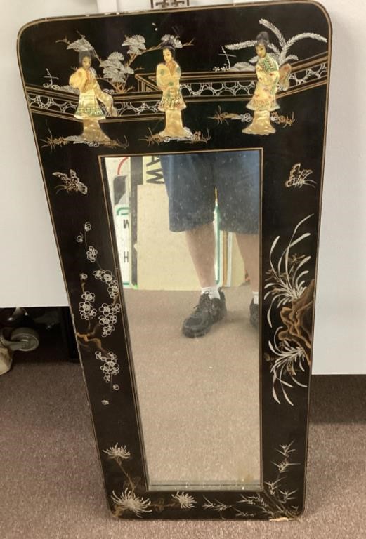 18x42 mirror with black lacquer & hardstone frame