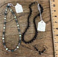 Faceted onyx necklace & earrings, quartz necklace