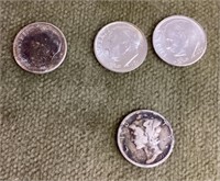 4 silver dimes (2 uncirculated)