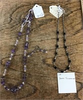 2 gemstone necklaces and pair of earrings