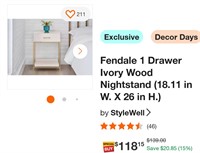 Fendale 1 Drawer Ivory Wood Nightstand