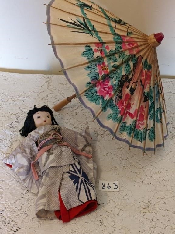 CHILDS SIZE HAND PAINTED ORIENTAL PAPER UMBRELLA