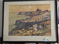 LIGHTHOUSE COASTAL WATERCOLOR FRAMED DATED 1964