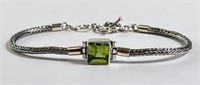 Sterling Emerald Cut Peridot Bracelet 9 Grams
