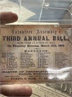 ANTIQUE 1859 VOLUNTEER ASSEMBLY'S 2RD ANNUAL BALL