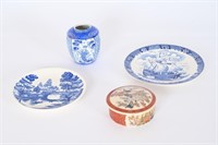 Blue/ White Plates, Oriental Vase & Trinket Jar