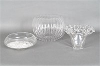 Murano Lace Edge Vase, Large Ribbed Glass Bowl