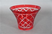 Vintage FTD Ruby Red Cut to Clear Vase