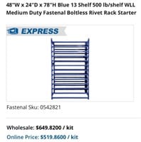 48"W x 24"D x 78"H Blue 13 Shelf 500 lb./shelf WLL
