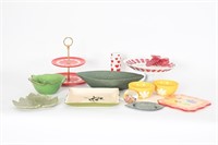 Assorted Serving Bowls, Trays, Cake Stand