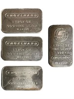 (4) Engelhard 1 oz. .999 Silver bars