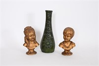 Vtg Embossed Vase, Bronze Finish Victorian Busts