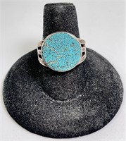Vintage Large Crushed Turquoise Ring 4 G Size 8.25