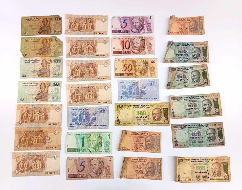 Foreign Paper Money Including Egyptian and India