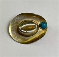 Vintage Solid Sterling Turquoise Cowboy Hat Pin