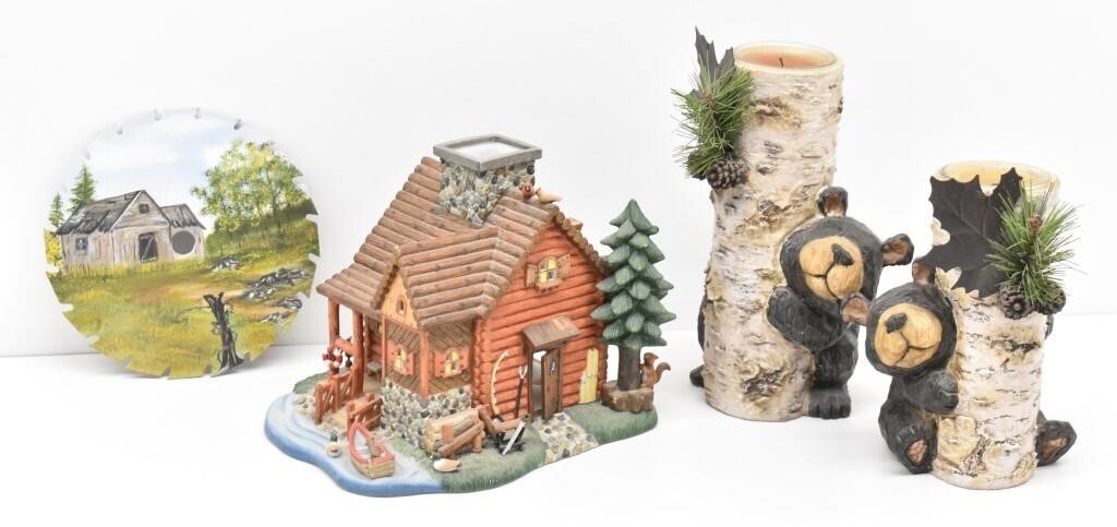 Log Cabin - Bear Candle Holders &