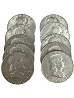 (3) 1963, (7) 1963D, VF-AF Silver Franklin half