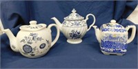 3 blue & white teapots including 1 England