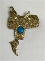 Vintage Sterling/Turquoise Horse Saddle Pin/Brooch