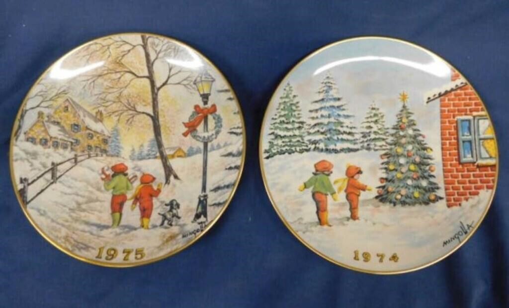 1974 & 1975 signed Gorham Christmas plates in