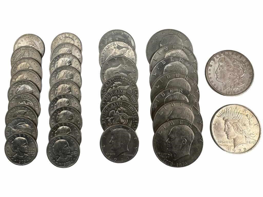 1921 Morgan, 1922 Peace Silver dollars plus