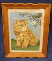 5 framed cat paintings / prints, largest is 13x16