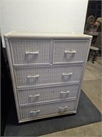 4 Drawer Wicker / Wood Chest of Drawers w Glass T