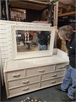 7 Drawer Wicker/ Wood Dresser w Wall Mirror 60x30"