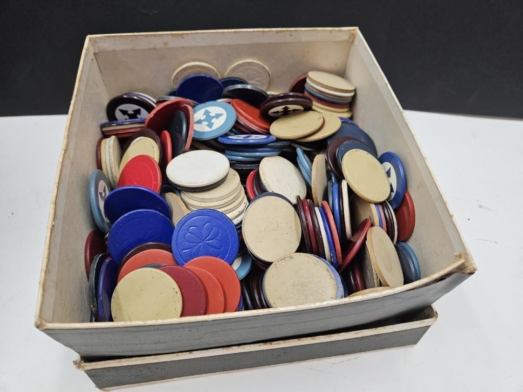 Box of Vintage Poker Chips