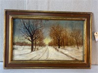 Signed Winter Landscape Painting