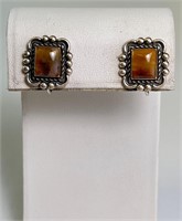 Vintage Sterling Screback Agate Earrings 7 Grams
