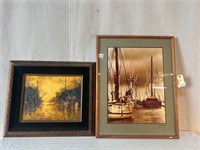 2pc Art: Yellow & Black River, Ships Photo