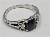 925 Sterling Silver Black Sapphire Ring Sz. 8