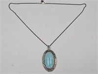 925 Sterling Silver Necklace & Pendant, Blue Stone