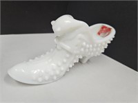 Vintage Fenton Hobnail White Milk Glass Shoe