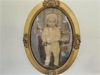Antique  Baby Photo in Bubble Glass Frame17 x 23"