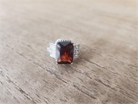 Square Cut Faceted Red Stone Ring
