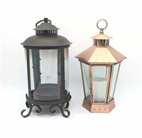 Two Metal and Glass Candle Lanterns