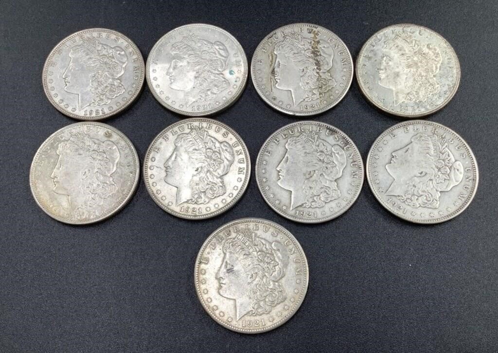 OVER A 1/2 POUND OF 1921 AND 1921 S MORGAN SILVER