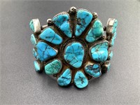 VINTAGE NAVAJO SILVER AND TURQUOISE CUFF MARKED