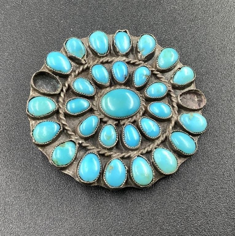 SILVER AND TURQUOISE BROCHETTE NEEDS REPAIR