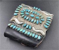 NAVAJO SILVER AND TURQUOISE WRIST GAURD