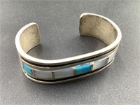 SILVER MOTHER OF PEARL AND TURQUOISE CUFF