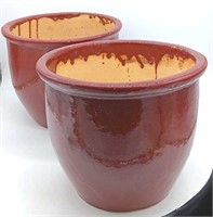 Pair of Red Stoneware Planters