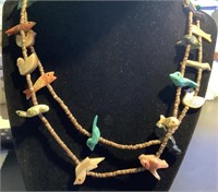 ZUNI CARVED ANIMALS NECKLACE TURQUOISE STONE MORE