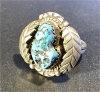 P JAMEZ NAVAJO SILVER AND TURQUOISE RING