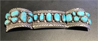 SILVER AND TURQUOISE WATCH CUFF MARKED KS