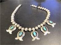 NAVAJO SILVER AND TURQUOISE BEADED NECKLACE
